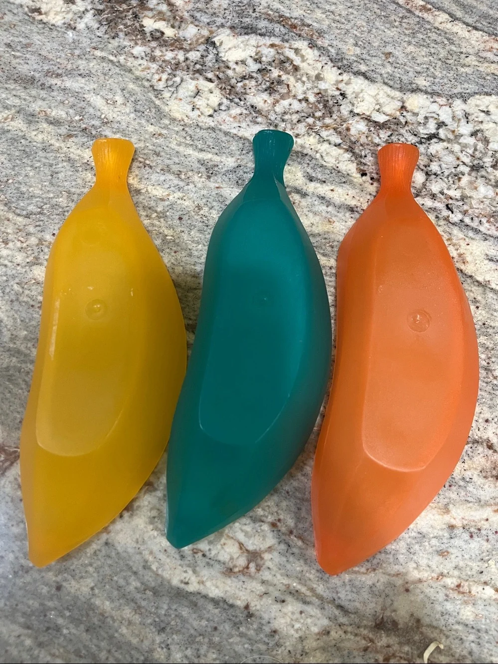 Set of 3 Vintage Banana Split Plastic Colorful bowls. Orange, Green, Yellow